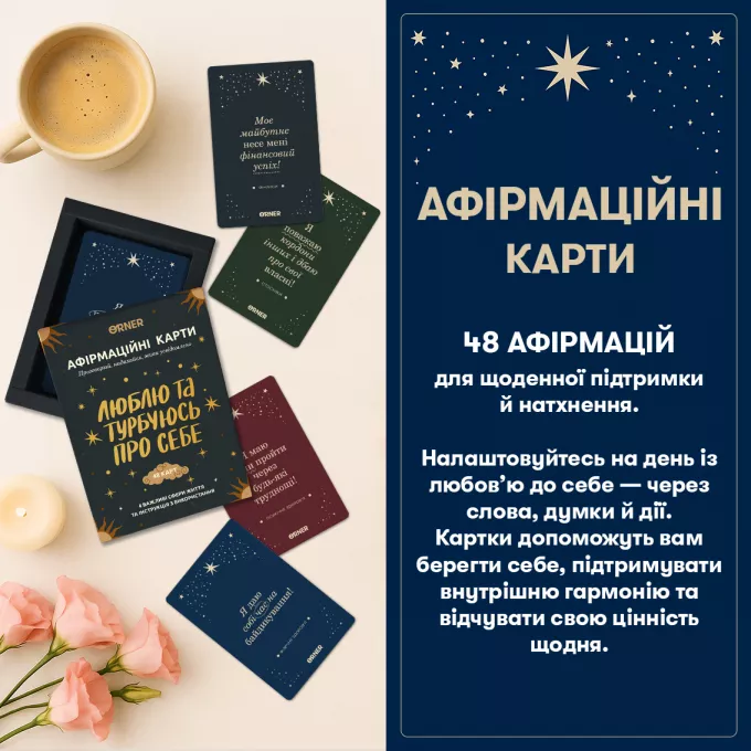 Карти з афірмаціями Люблю та турбуюсь про себе