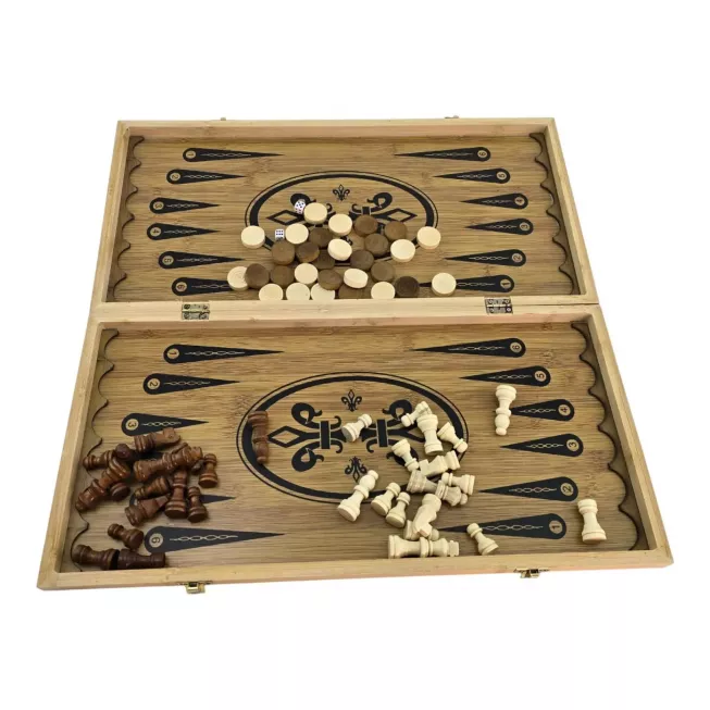 Нарди з шахами і шашками бамбукові (48х48х1,9 см)
