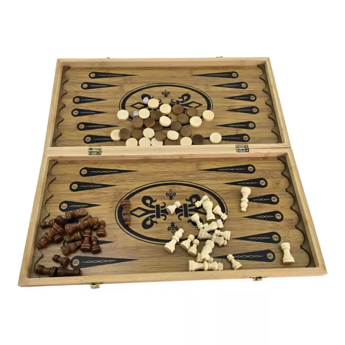 Нарди з шахами і шашками бамбукові (48х48х1,9 см)