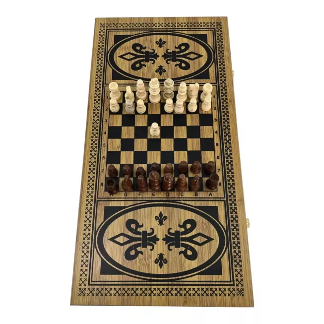 Нарди з шахами і шашками бамбукові (48х48х1,9 см)