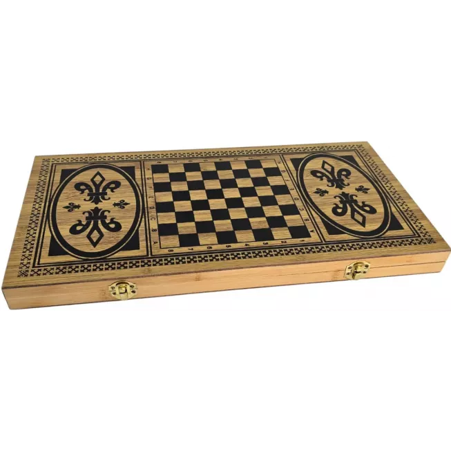 Нарди з шахами і шашками бамбукові (48х48х1,9 см)