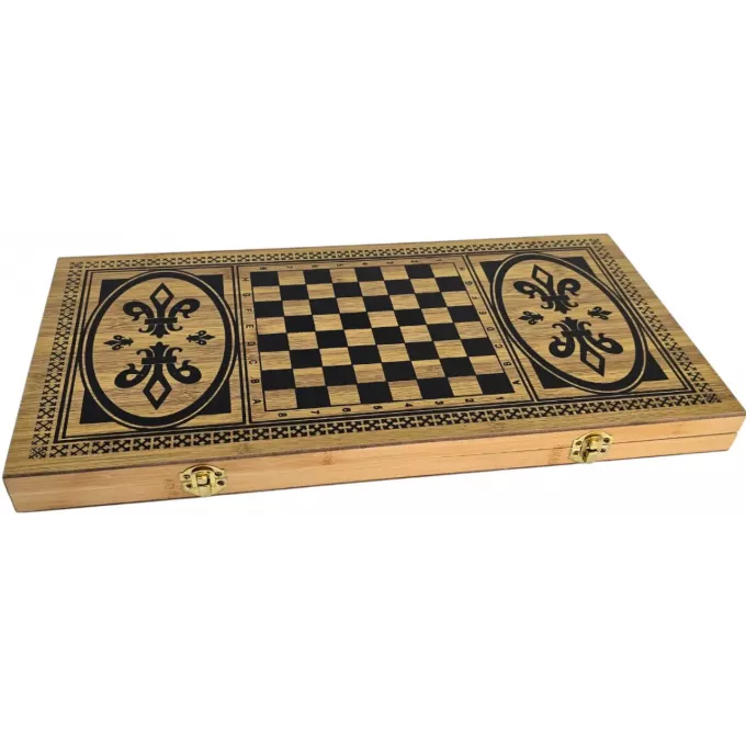 Нарди з шахами і шашками бамбукові (48х48х1,9 см)