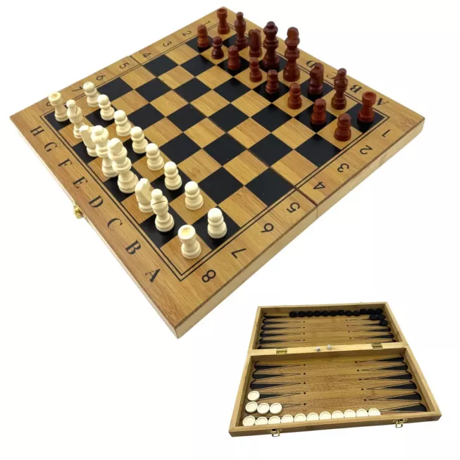 Нарди з шахами і шашками бамбукові (38,7х38,7х2,3 см)