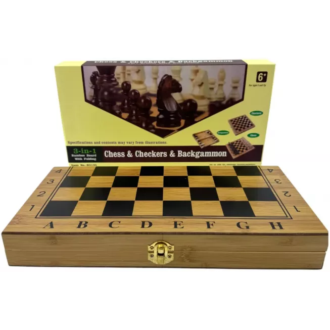 Нарди з шахами і шашками бамбукові (38,7х38,7х2,3 см)