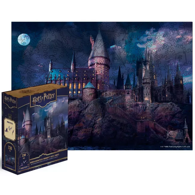 Фігурний дерев'яний пазл Гаррі Поттер Замок Гоґвортс (Night) XL