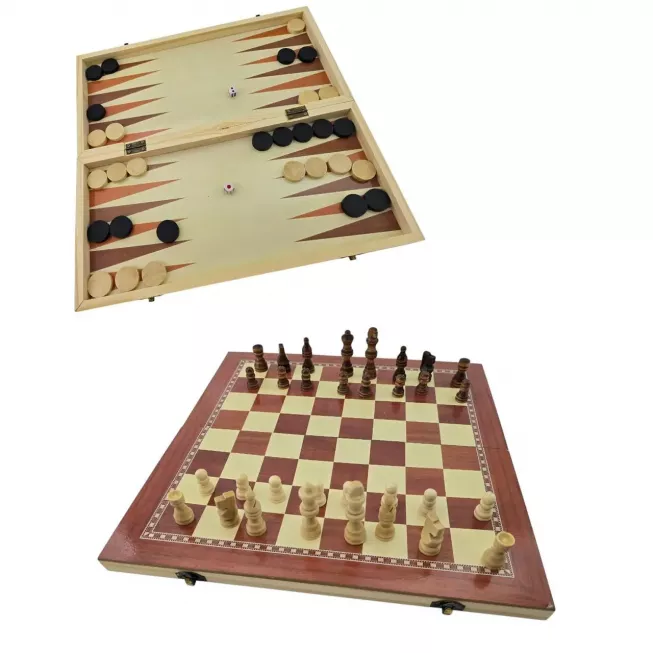 Нарди з шахами і шашками дерев'яні (39х39х2 см)
