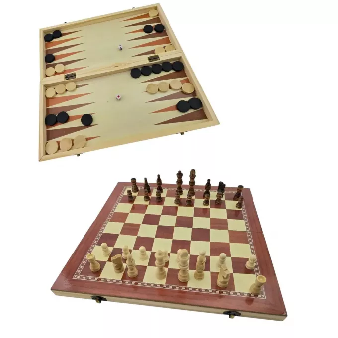 Нарди з шахами і шашками дерев'яні (39х39х2 см)