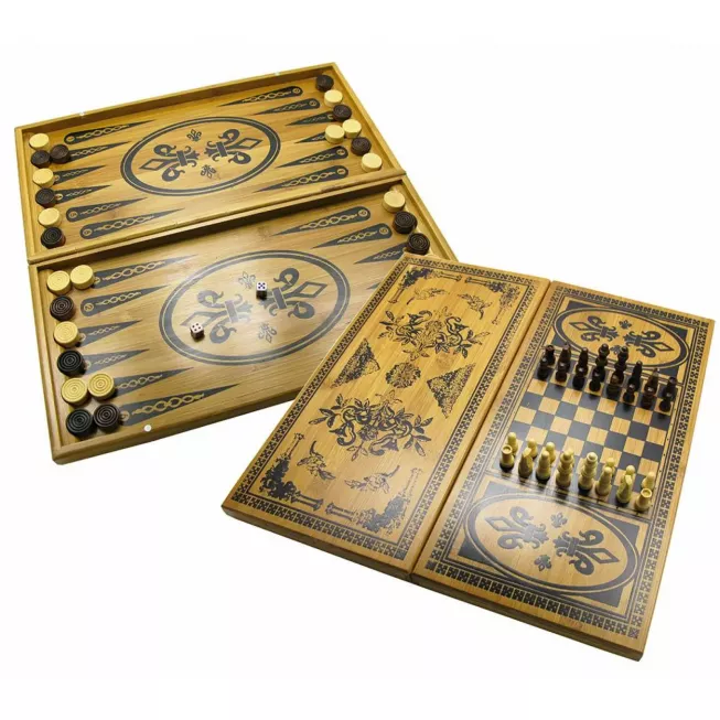 Нарди з шахами і шашками бамбукові (40х20 см)(Fine)
