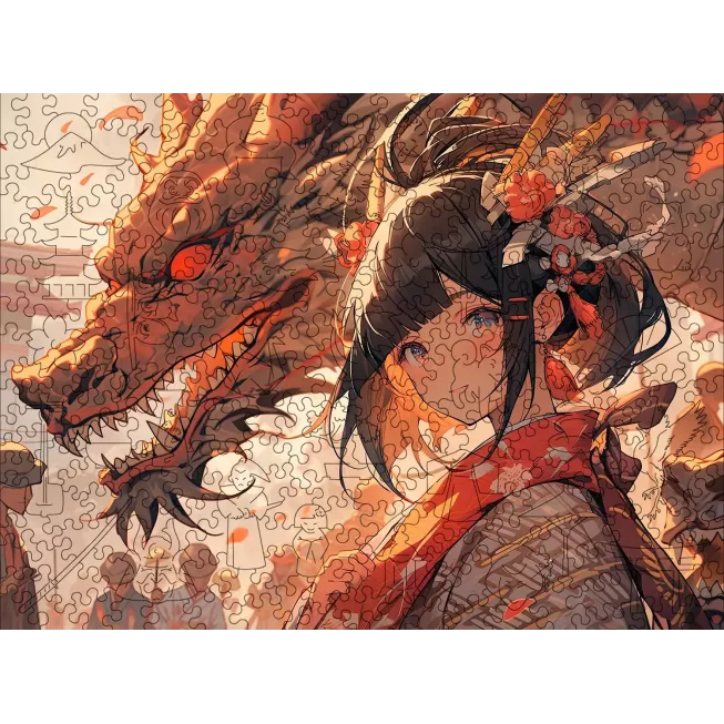 Дерев'яний пазл Аніме (Дівчина з вогняним драконом) XL