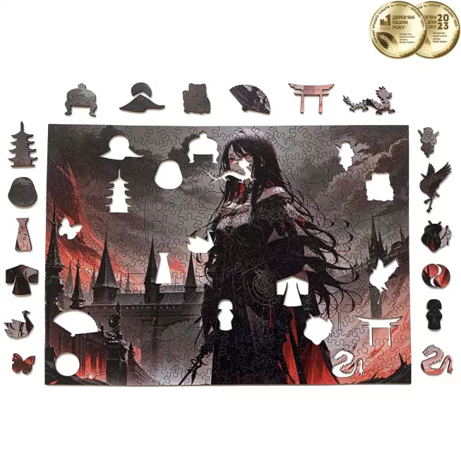 Дерев'яний пазл Аніме (Дівчина в чорному) XL