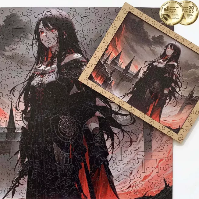 Дерев'яний пазл Аніме (Дівчина в чорному) XL