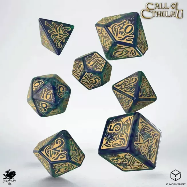 Набір кубиків Call of Cthulhu 7th Edition Blue-green & Gold Dice Set