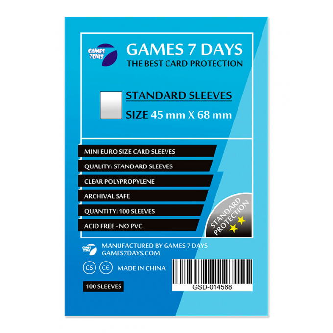Протектори Games7Days (45 x 68 мм) Standard Mini Euro (100 шт): купити за кращою ціною в Україні