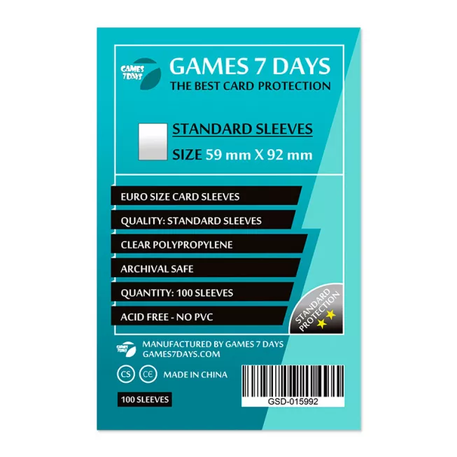 Протектори Games7Days (59 x 92 мм) Standard Euro Size (100 шт): купити за кращою ціною в Україні