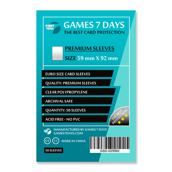 Протектори Games7Days (59 x 92 мм) Premium Euro Size (50 шт): купити за кращою ціною в Україні
