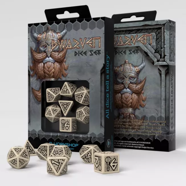 Набір кубиків Dwarven Beige & black Dice Set (7): купити за кращою ціною в Україні