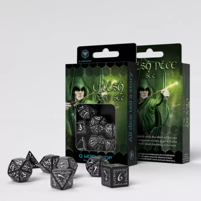 Набір кубиків Elvish Black & white Dice Set (7): купити за кращою ціною в Україні