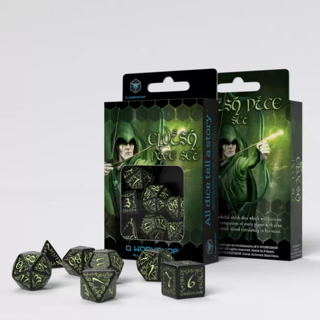 Набір кубиків Elvish Black & glow-in-the-dark Dice Set (7): купити за кращою ціною в Україні