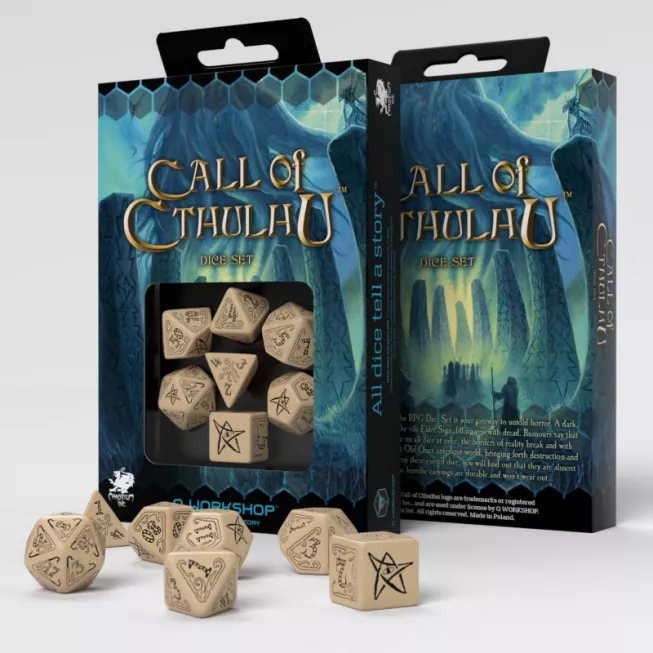 Набір кубиків Call of Cthulhu Beige & black Dice Set (7): купити за кращою ціною в Україні