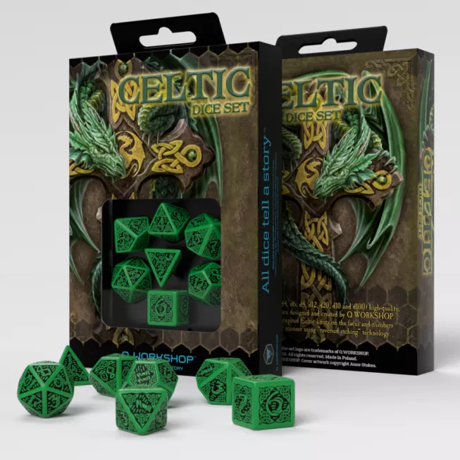 Набір кубиків Celtic 3D Revised Green & black Dice Set (7): купити за кращою ціною в Україні