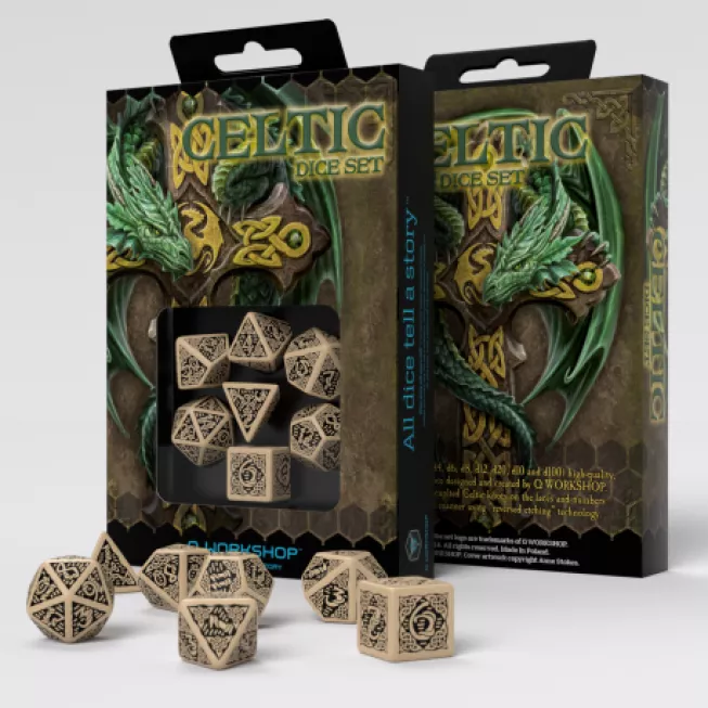 Набір кубиків Celtic 3D Revised Beige & black Dice Set (7): купити за кращою ціною в Україні