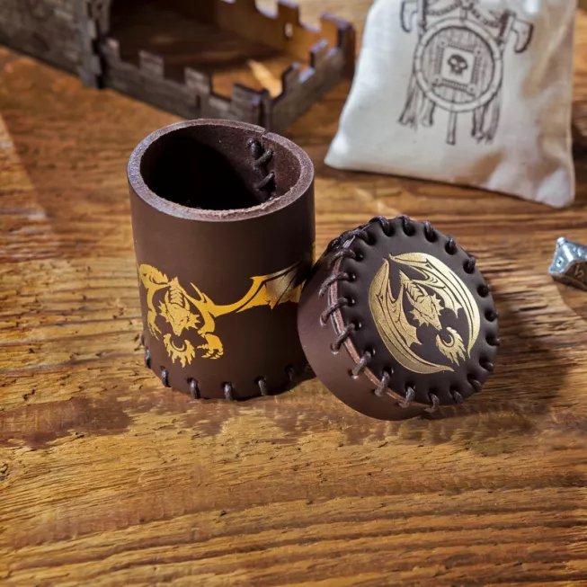 Стакан для кубиків Flying Dragon Brown & golden Leather Dice Cup: купити за кращою ціною в Україні