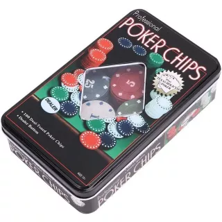 Набір для гри в покер у металевій коробці (100 фішок)